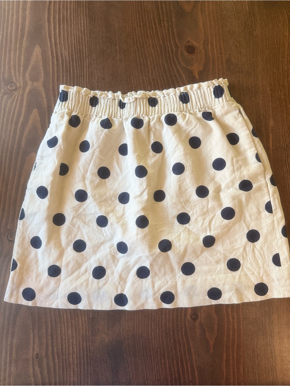 J. Crew White Mini Skirt with Navy Polka Dots